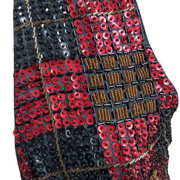 VINTAGE EVERETT COLLECTION Sequin Vest Womens Sz Medium Red Gold Cocktail - Picture 4 of 8